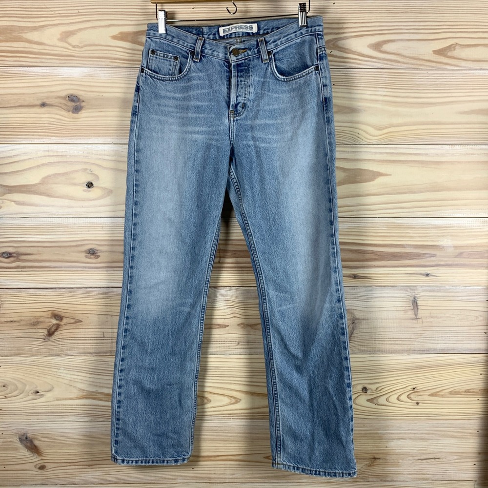 Express‎ Jeans Womens 9/10 R Light Blue Straight Leg Button Fly Vintage Denim